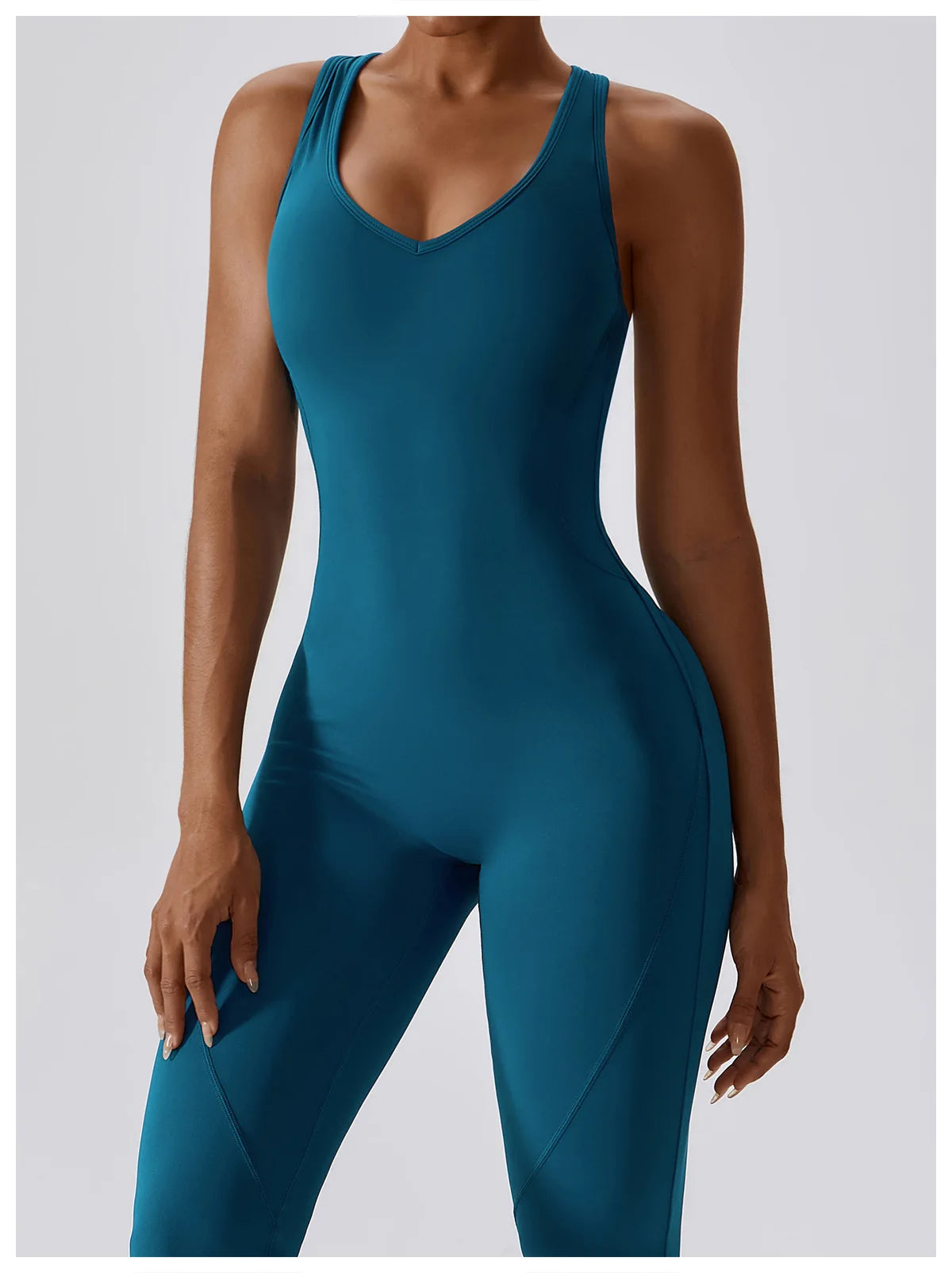 V Neckline Back Cut Out Flare Workout Jumpsuit