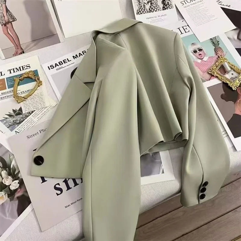 Cropped Single Button Blazer For Women