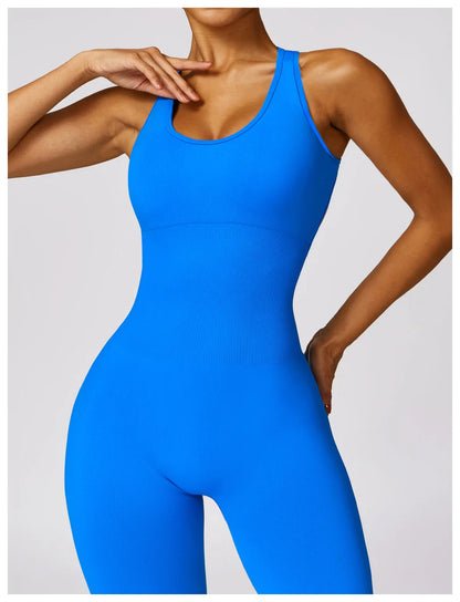 U Neckline Sleeveless Back Cut Out Workout Skinny Jumpsuit