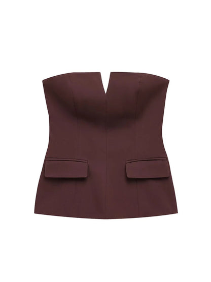 Strapless Blazer Design Crop Top
