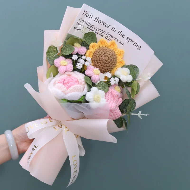Handmade Crochet Knitted Flowers Bouquet - Valentine's Day Gift For Her