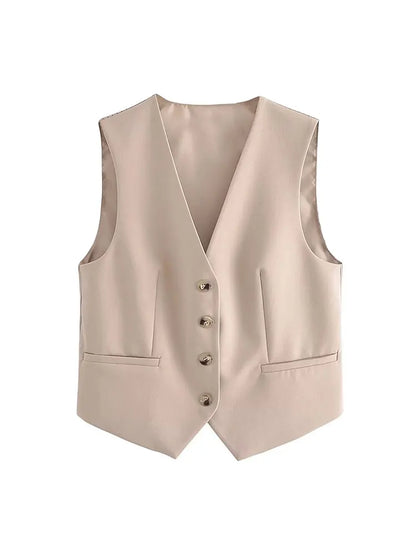 Women's Khaki Vest and Pants Suit