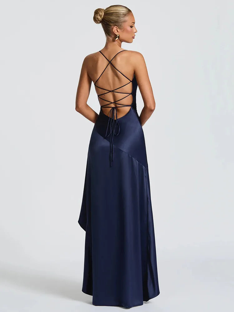 Backless Spaghetti Straps Asymmetrical Length Dress - Bridemaids Dress