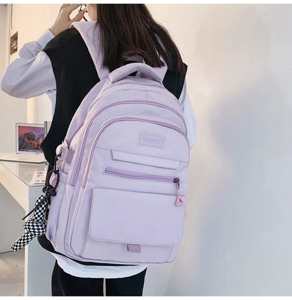 Solid Color Schoolbag Large Capacity School Backpack