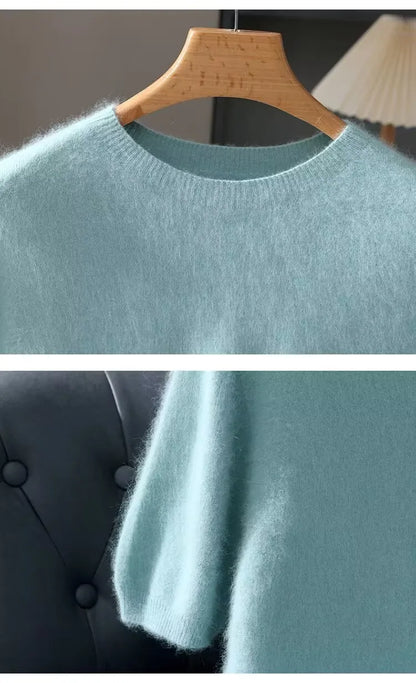 100% Mink Cashmere Round Neck Knitted T-Shirt Sweater