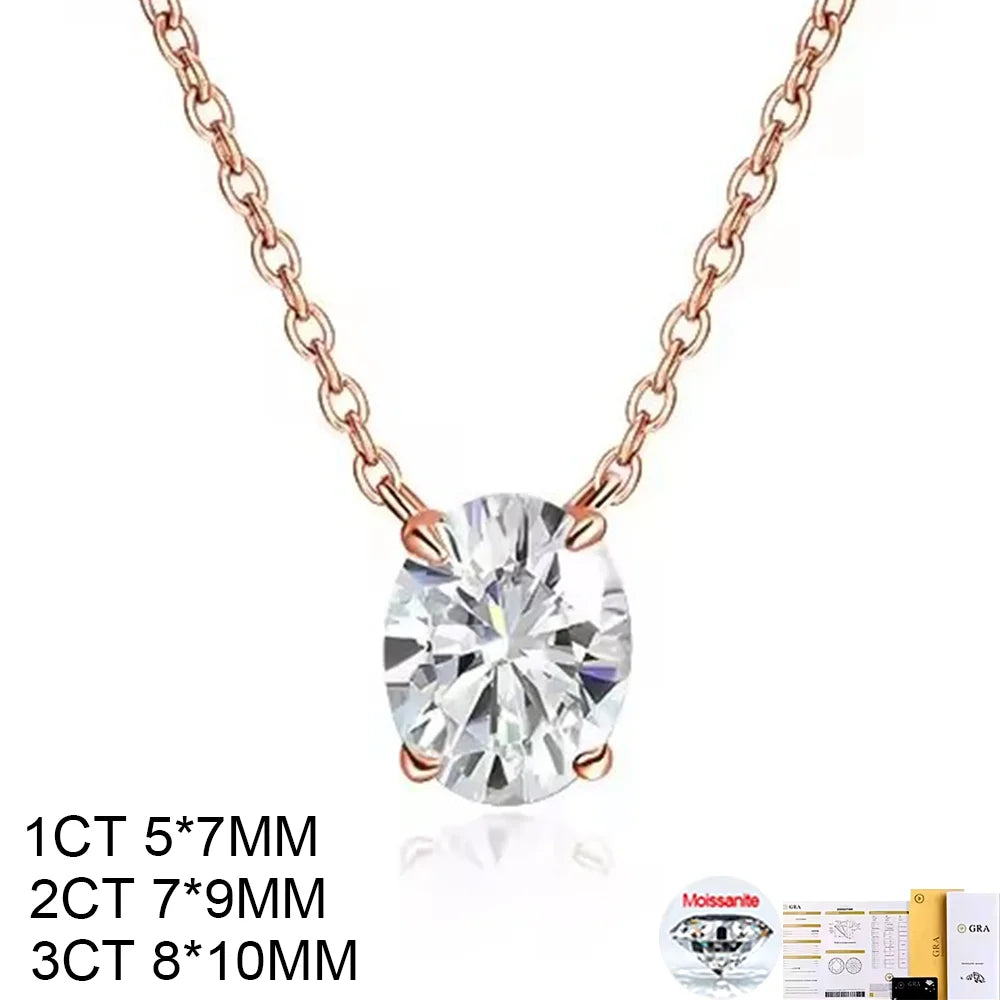 Oval Cut Solitaire Moissanite 18K Gold Plated Necklace – Christmas Gift for Her