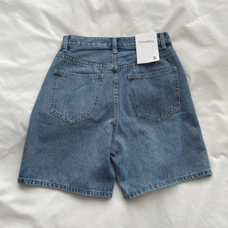 High Waist Wide Leg Denim Shorts