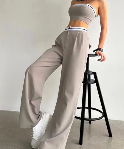 Sleeveless Crop Top and High Waist Wide Leg Trousers Casual Set