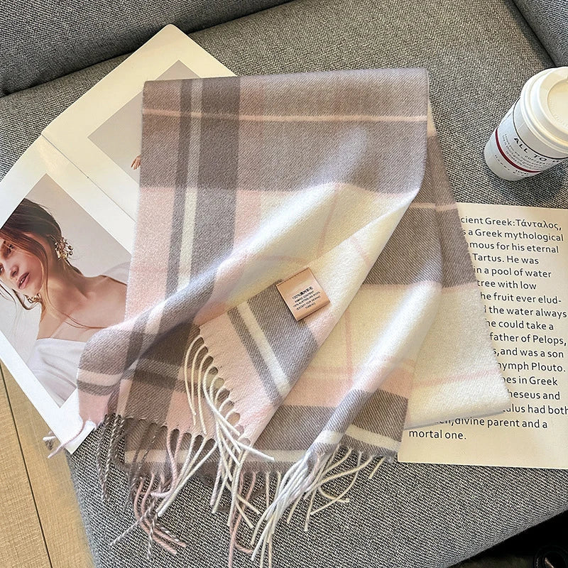 100% Wool Plaid Scarf - Christmas Gift for Men and Women