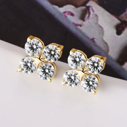 Four Leaf Clover Moissanite Stud Earrings - Christmas Gift For Her