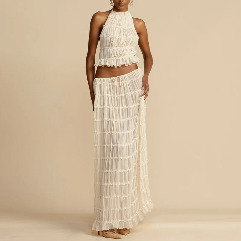 Boho Backless Halter Neckline Tops and Long Skirt Set