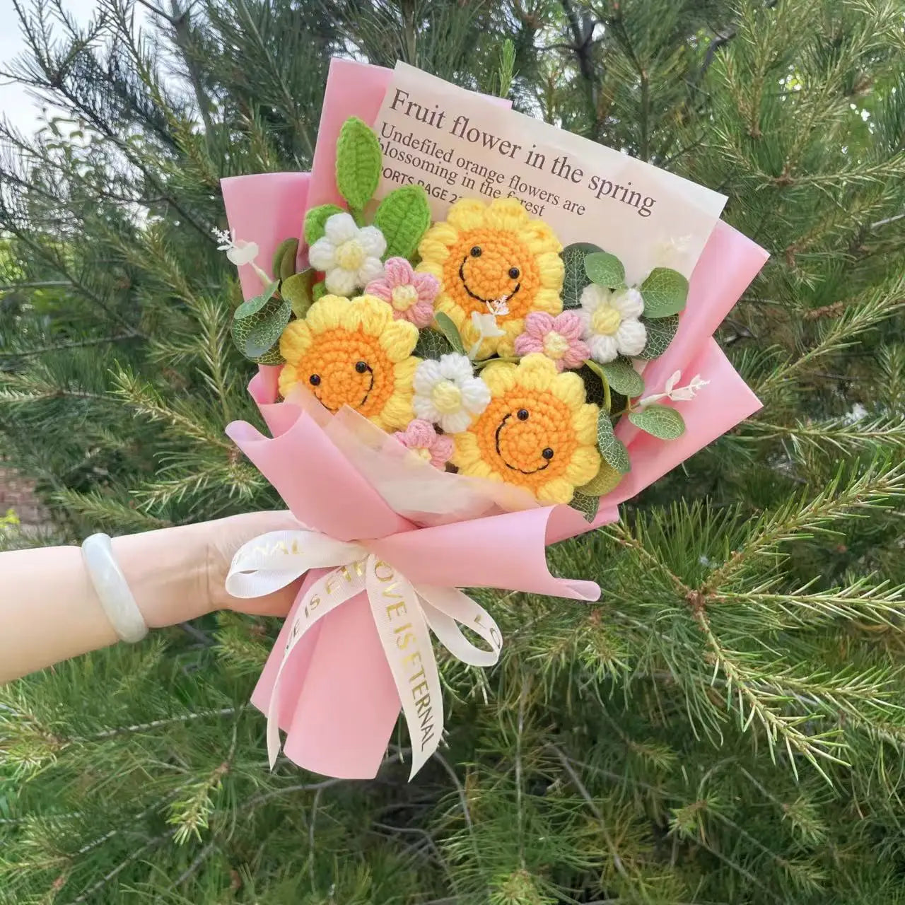 Handmade Crochet Knitted Flowers Bouquet - Valentine's Day Gift For Her