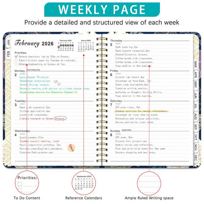 Flowers Design 2026 Weekly / Monthly Planner - A5 Agenda with Matching Bookmark