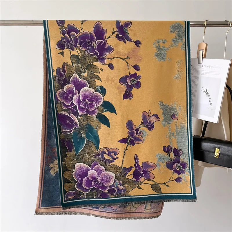 Floral Double-Sided Luxury Cashmere Pashmina Scarf