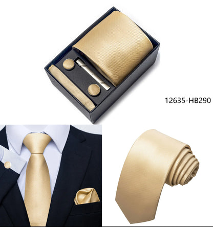 Solid Color 5 Pcs Tie Set Handkerchief, Cufflinks, Tie and Clip