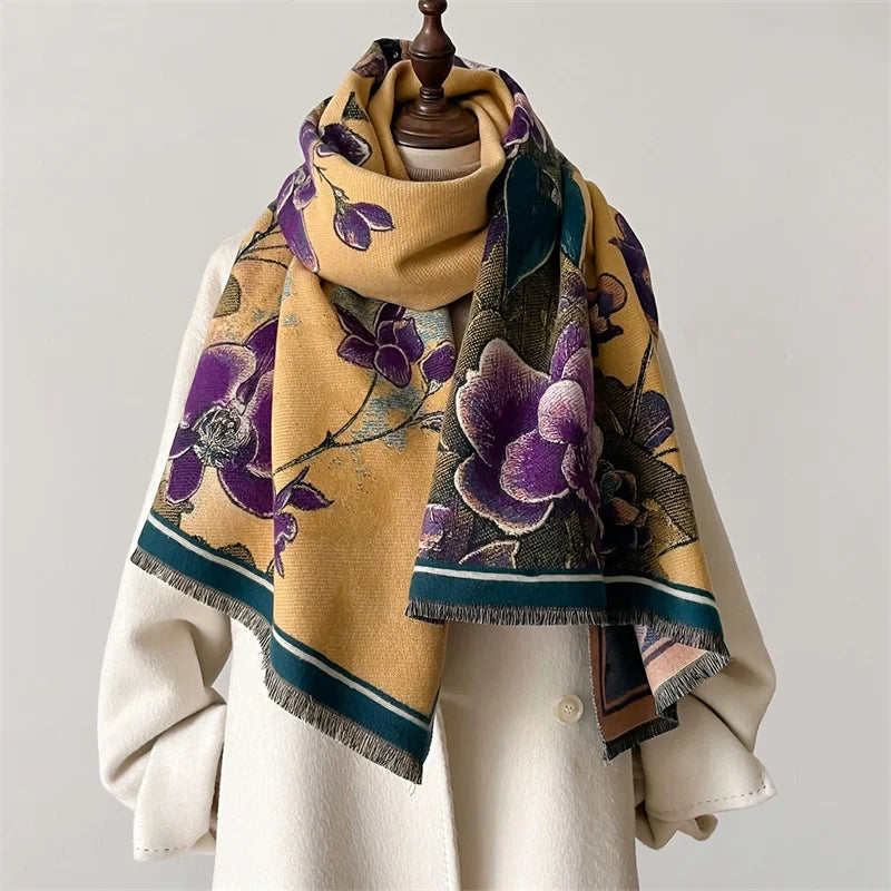 Floral Double-Sided Luxury Cashmere Pashmina Scarf