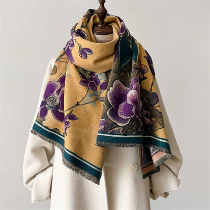 Floral Double-Sided Luxury Cashmere Pashmina Scarf