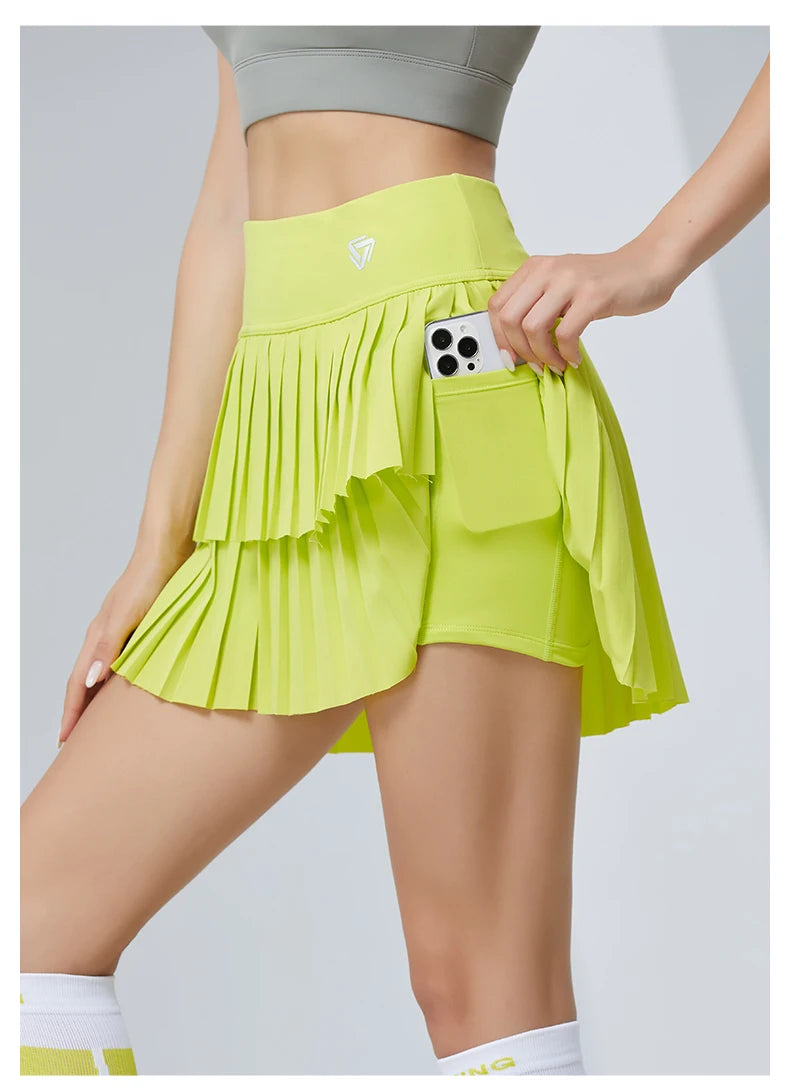 High Waist Double Layer Pleated Golf Tennis Skirt