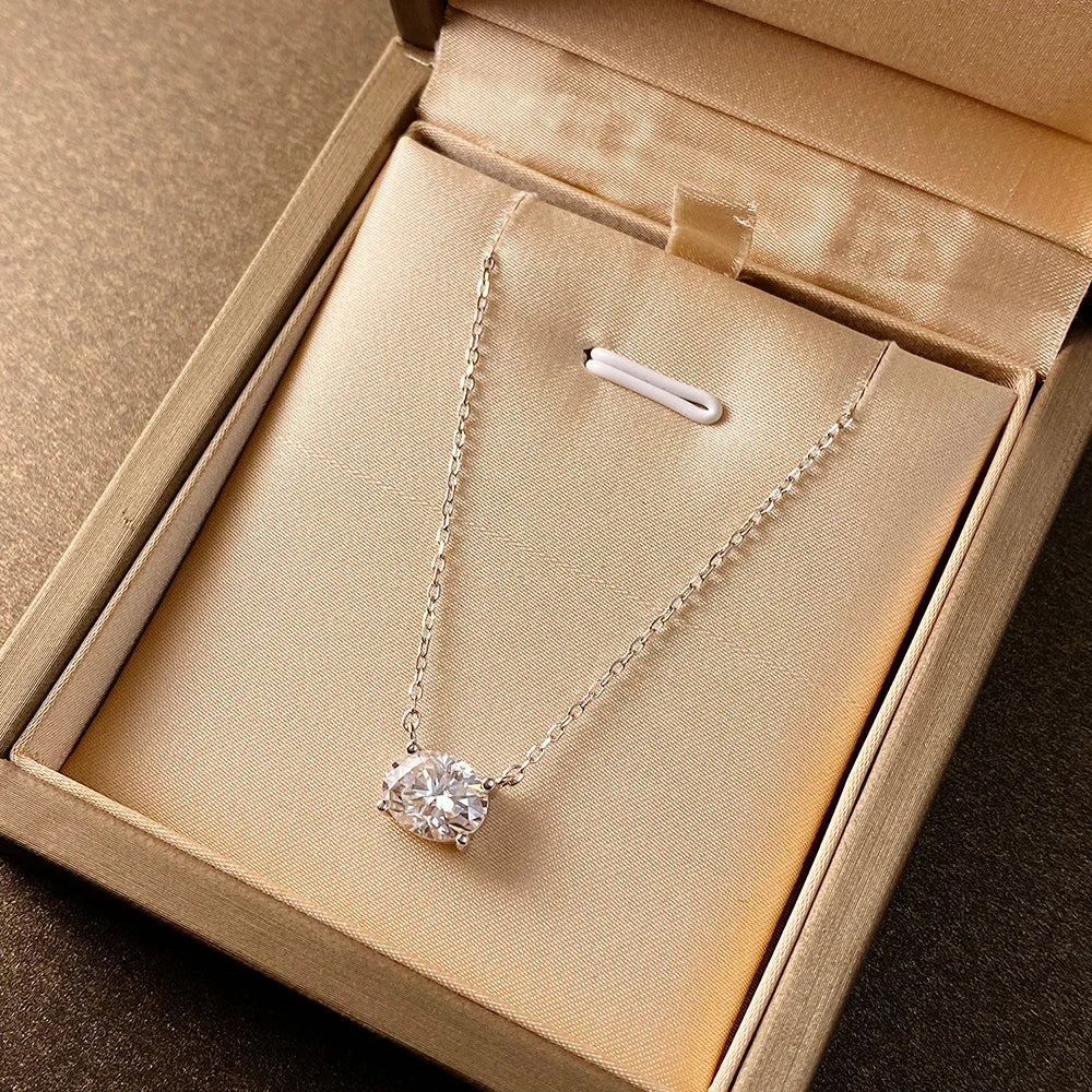 Oval Cut Solitaire Moissanite 18K Gold Plated Necklace – Christmas Gift for Her