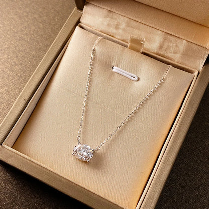 Oval Cut Solitaire Moissanite 18K Gold Plated Necklace – Christmas Gift for Her