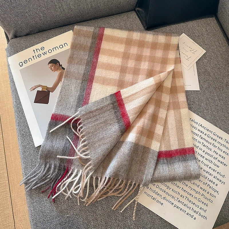 100% Wool Plaid Scarf - Christmas Gift for Men and Women