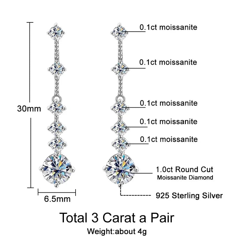 3 Carat Moissanite Dangle Earrings - Wedding Gift