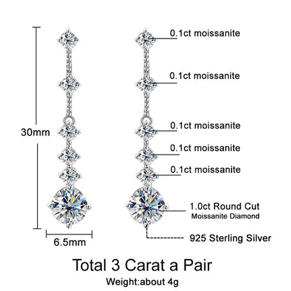 3 Carat Moissanite Dangle Earrings - Wedding Gift