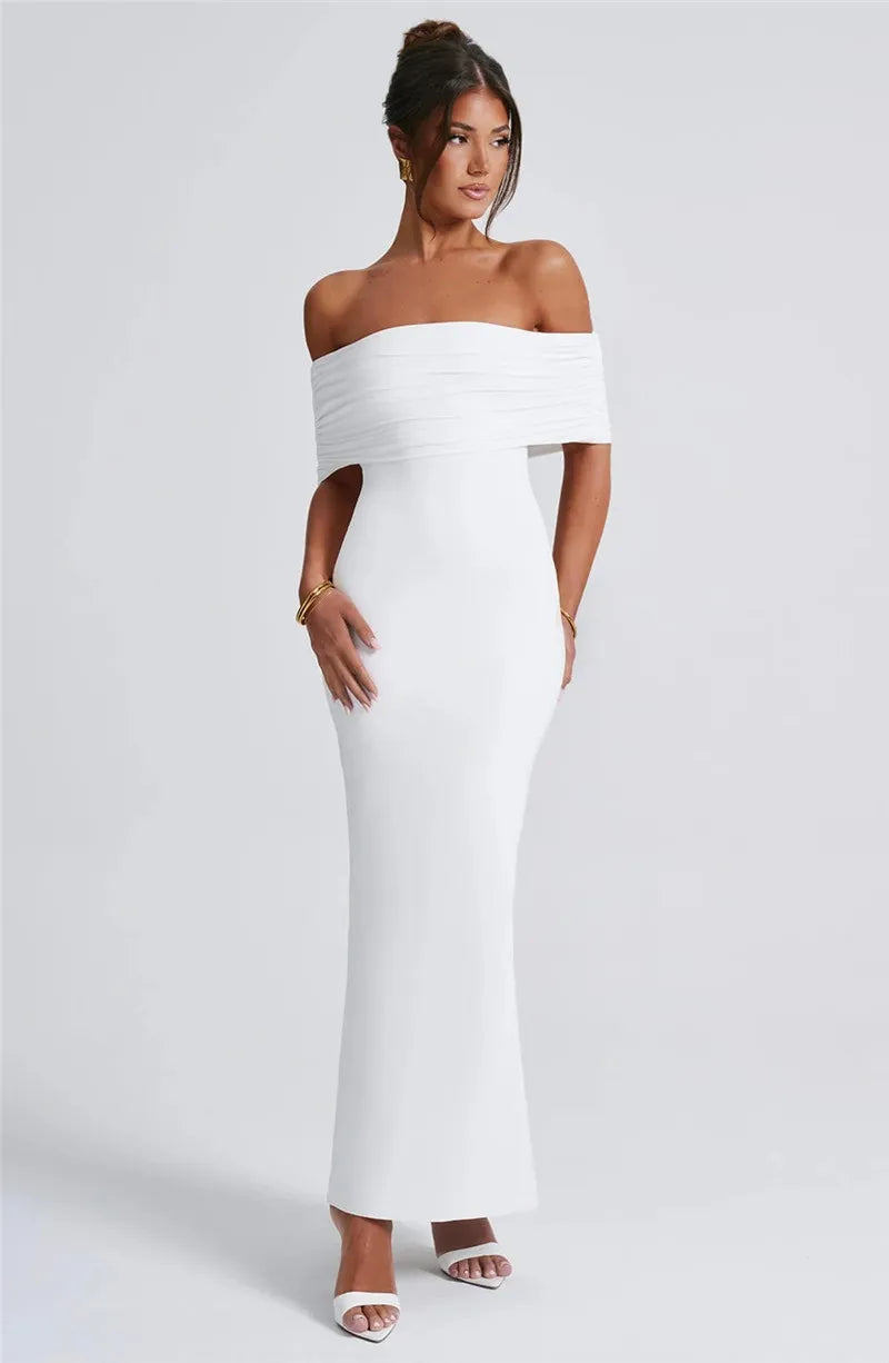 Off-Shoulder Back Cut-Out Long Dress