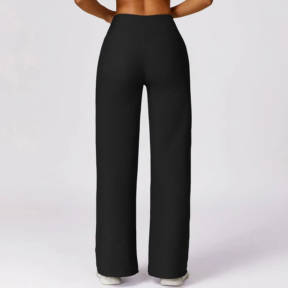 High Waist Wide Leg Striped Workout Trousers