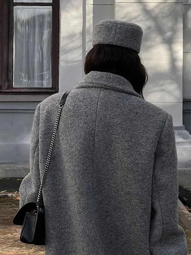 Very Long Oversize Gray Double Breasted Coat