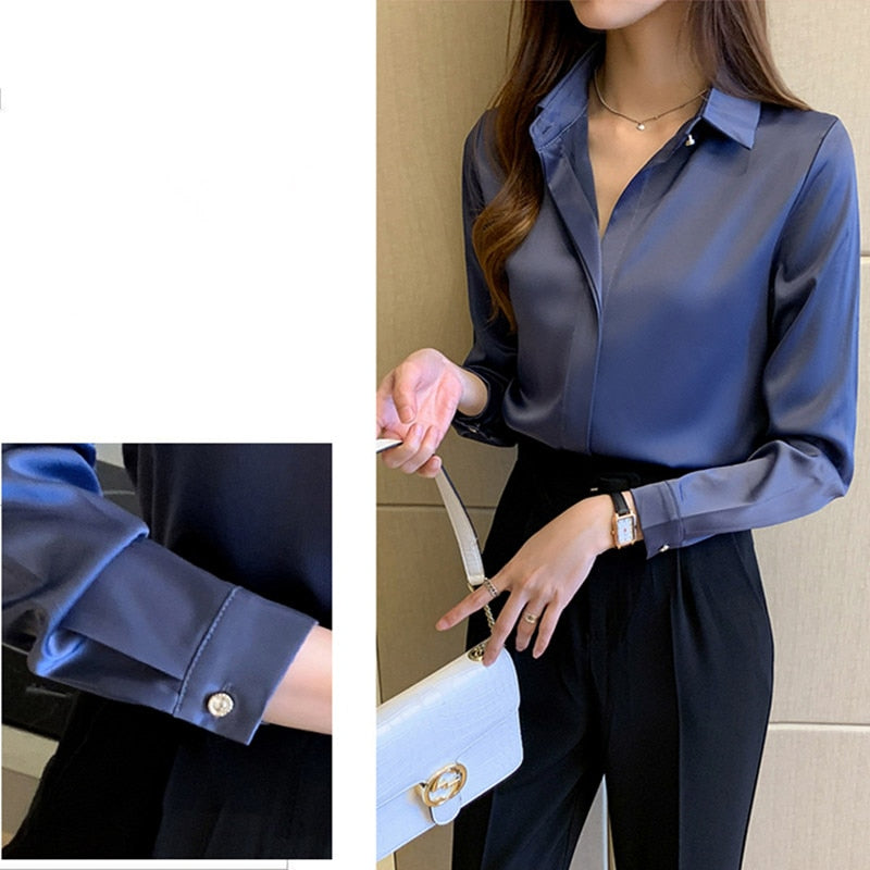 Long Sleeve Silk Blouses Shirt