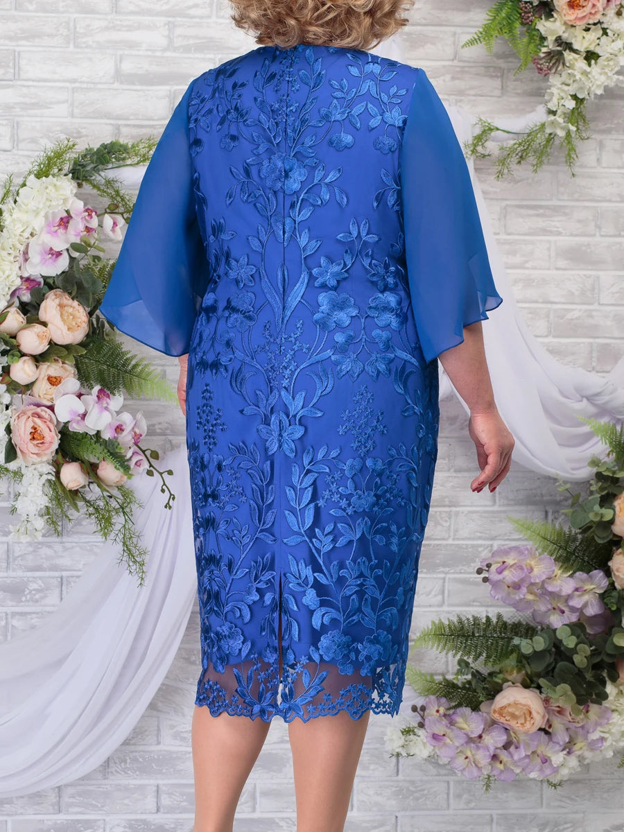 Mother of the Bride Flared Sleeves Embroidered Lace Dress