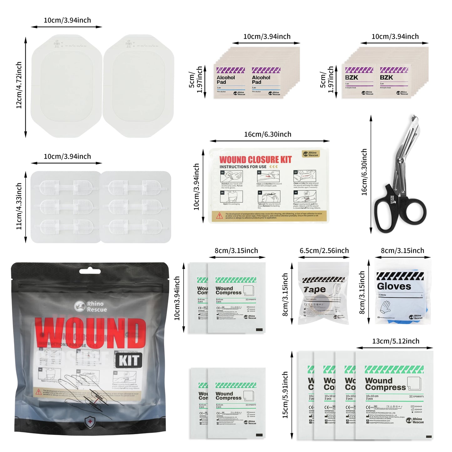 Rhino Rescue Zip-Stitch Wound Kit | Needle-Free Laceration Closure strips