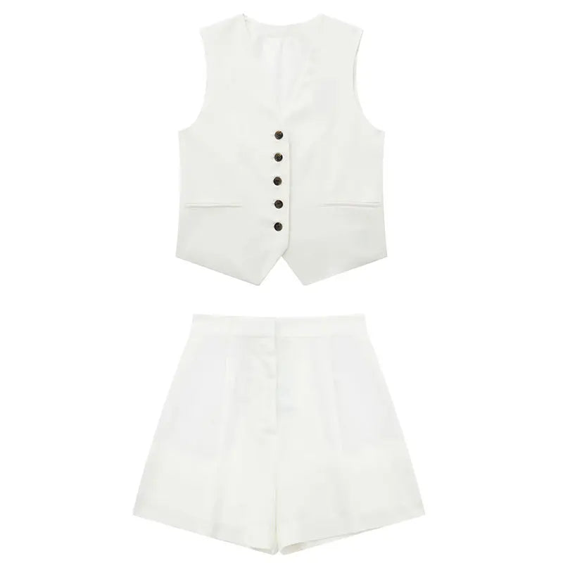 Vest Blazer and Shorts Cotton Suit