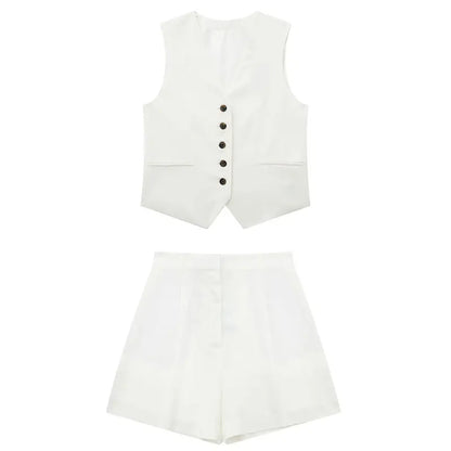 Vest Blazer and Shorts Cotton Suit