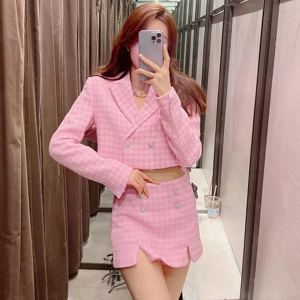 Cropped Coat and Mini Skort Tweed Pink Suit