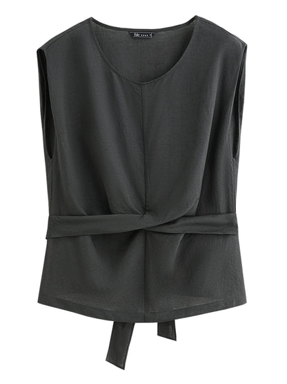 Linen Two-Piece Pants Suit – Sleeveless Top & Wide-Leg Trousers