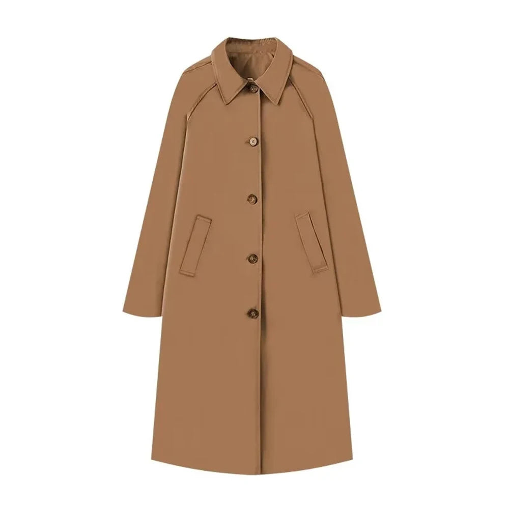 Single-Breasted Plaid Details Trench Coat