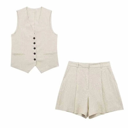 Vest Blazer and Shorts Cotton Suit