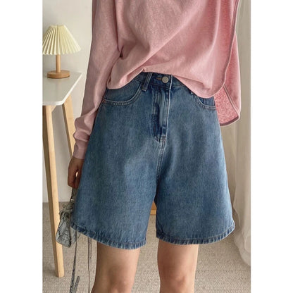 High Waist Wide Leg Denim Shorts