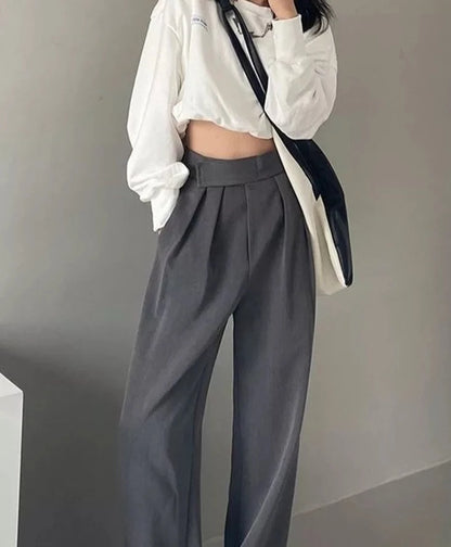 High Waist Wide Leg Suit Tailored Trousers