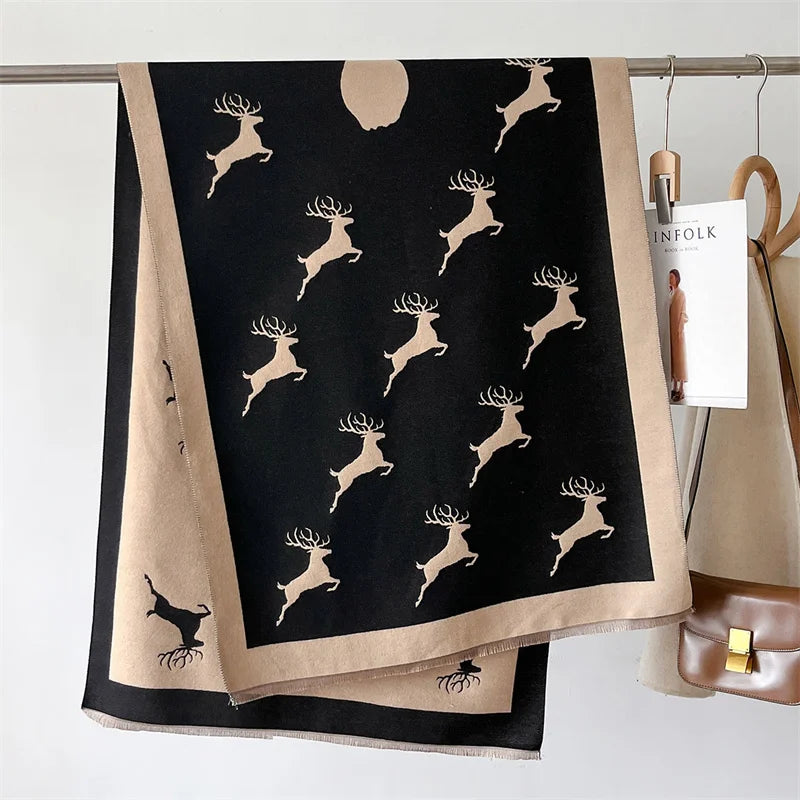 Luxury Cashmere Scarf - Deers Print Double-Sided Pashmina