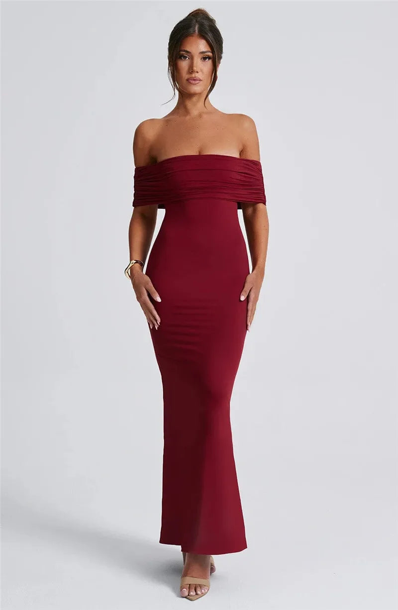 Off-Shoulder Back Cut-Out Long Dress