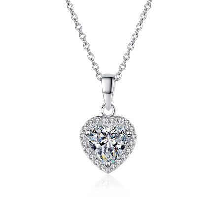 1 Carat Heart Shape Moissanite Pendant 18k White Gold Plated Necklace Valentines Day Gift