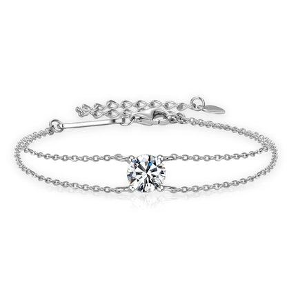 1 Carat Moissanite Double Chain White Gold Bracelet