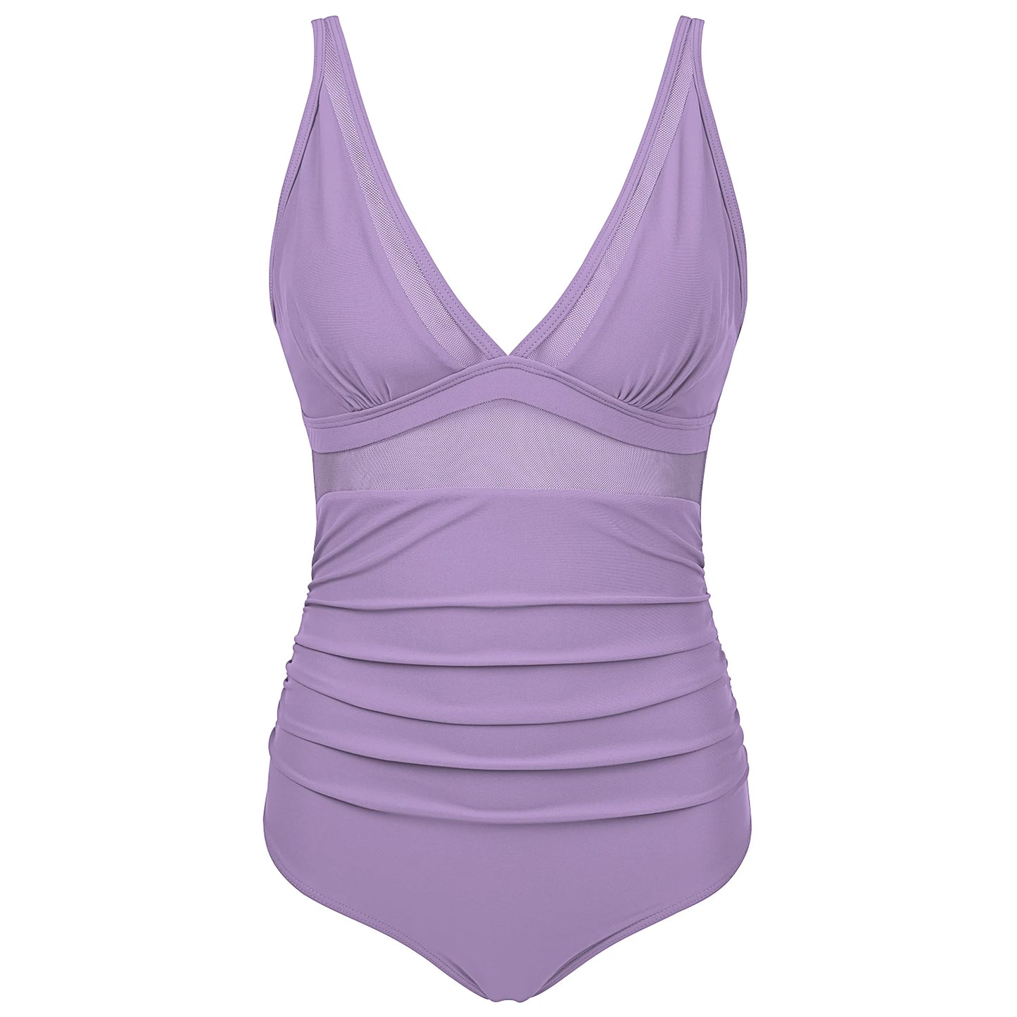 V Neckline Mesh Details Full Coverage Swimsuit