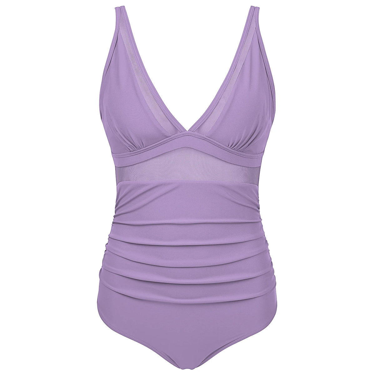 V Neckline Mesh Details Full Coverage Swimsuit