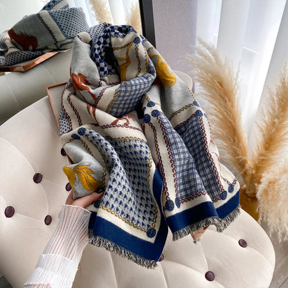 Double-Sided Horses Print Scarf