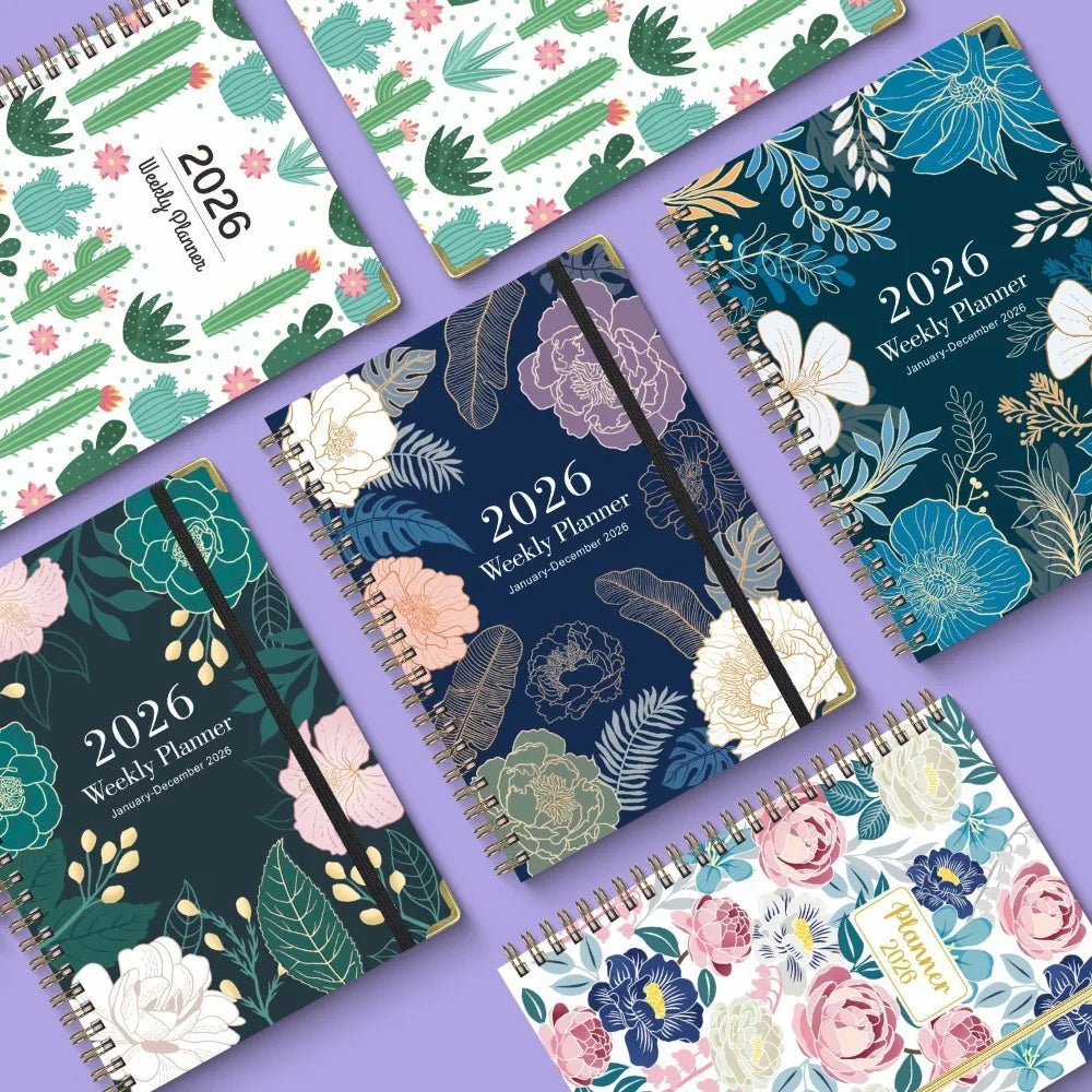 Flowers Design 2026 Weekly / Monthly Planner - A5 Agenda with Matching Bookmark