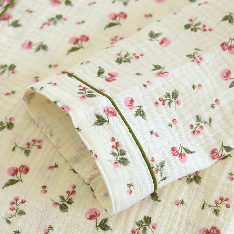 100% Cotton Crepe Pajama Floral Long Sleeve Pyjamas